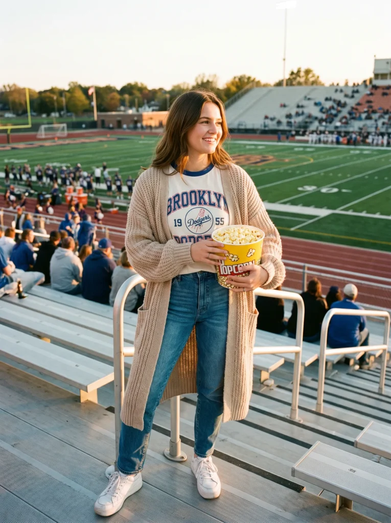 Cardigan over a graphic tee
