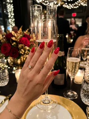 Cherry red glossy nails