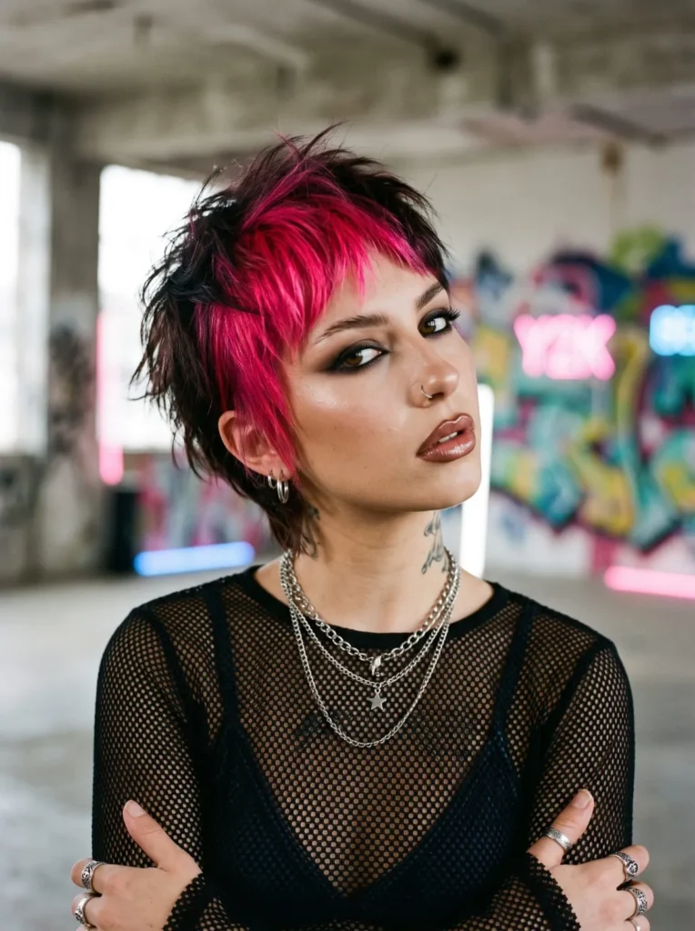 Choppy pixie with colored roots