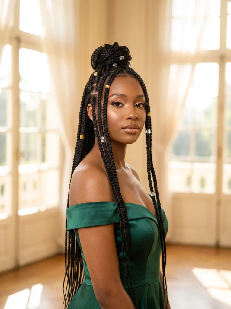 Classic box braids half up