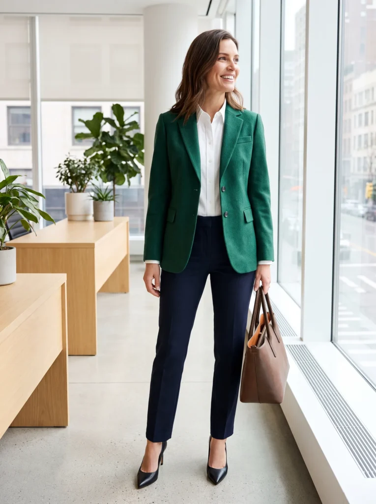 Colored blazer over a white shirt