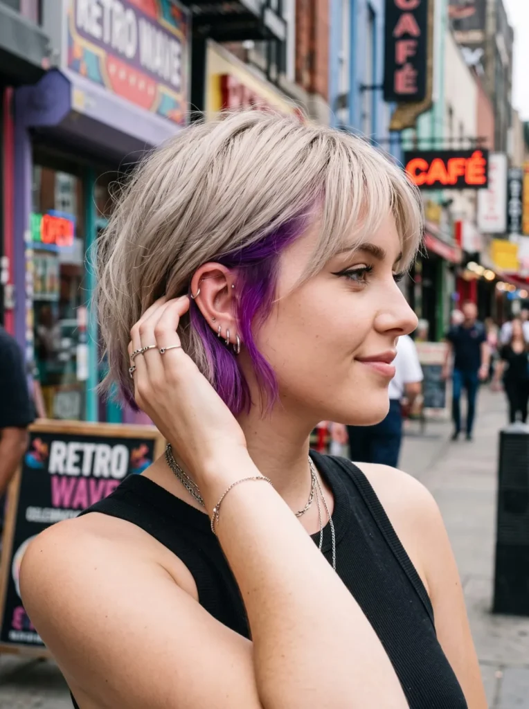 Colorful underlights on short hair