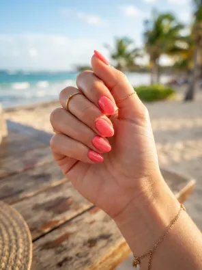 Coral pink nails