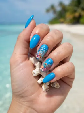 Coral reef accent nails