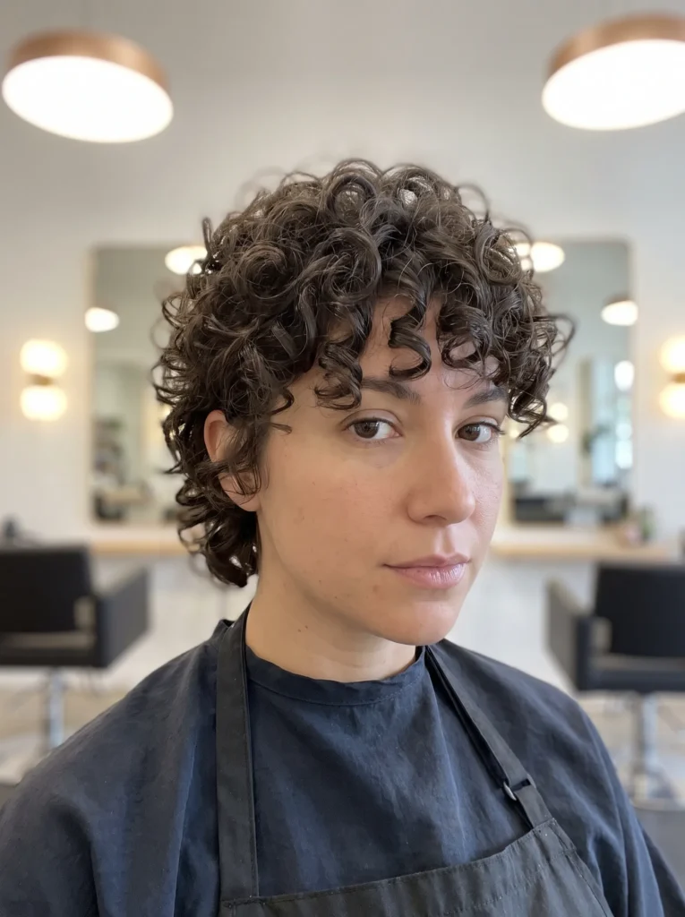 Curly fringe mullet