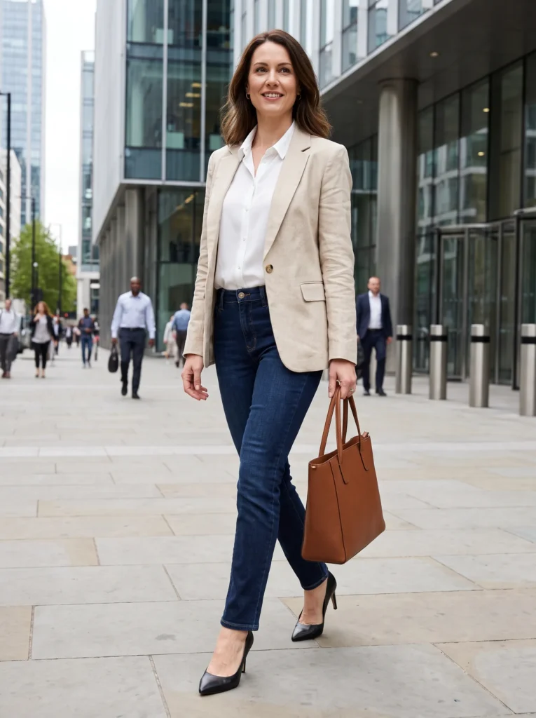 Dark wash jeans with a blazer
