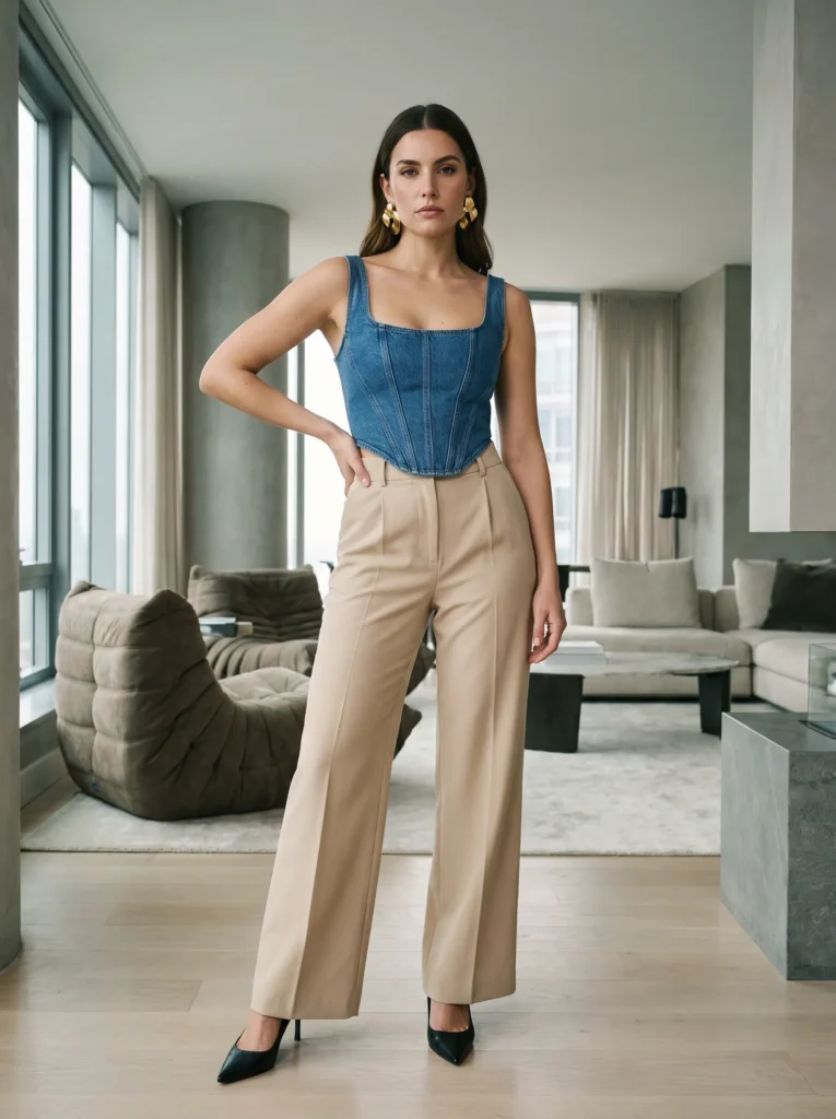 Denim corset with trousers