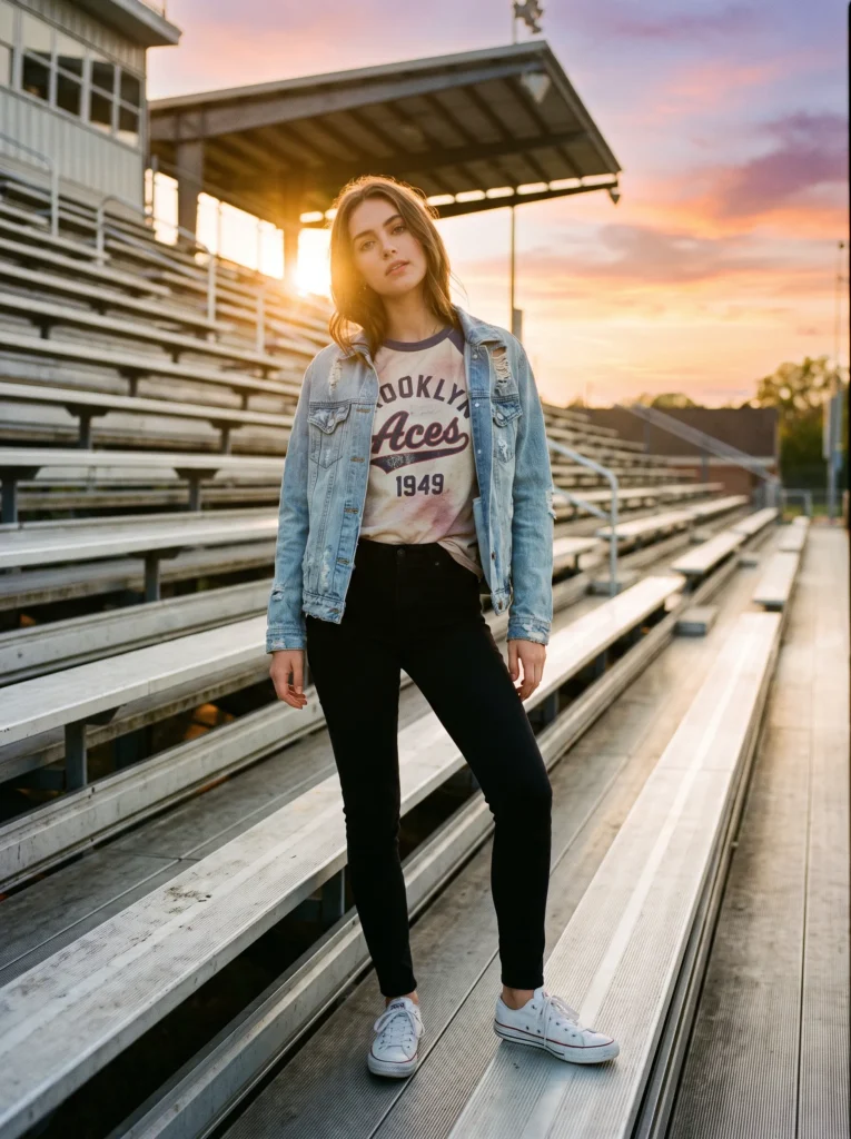 Denim jacket with a graphic tee