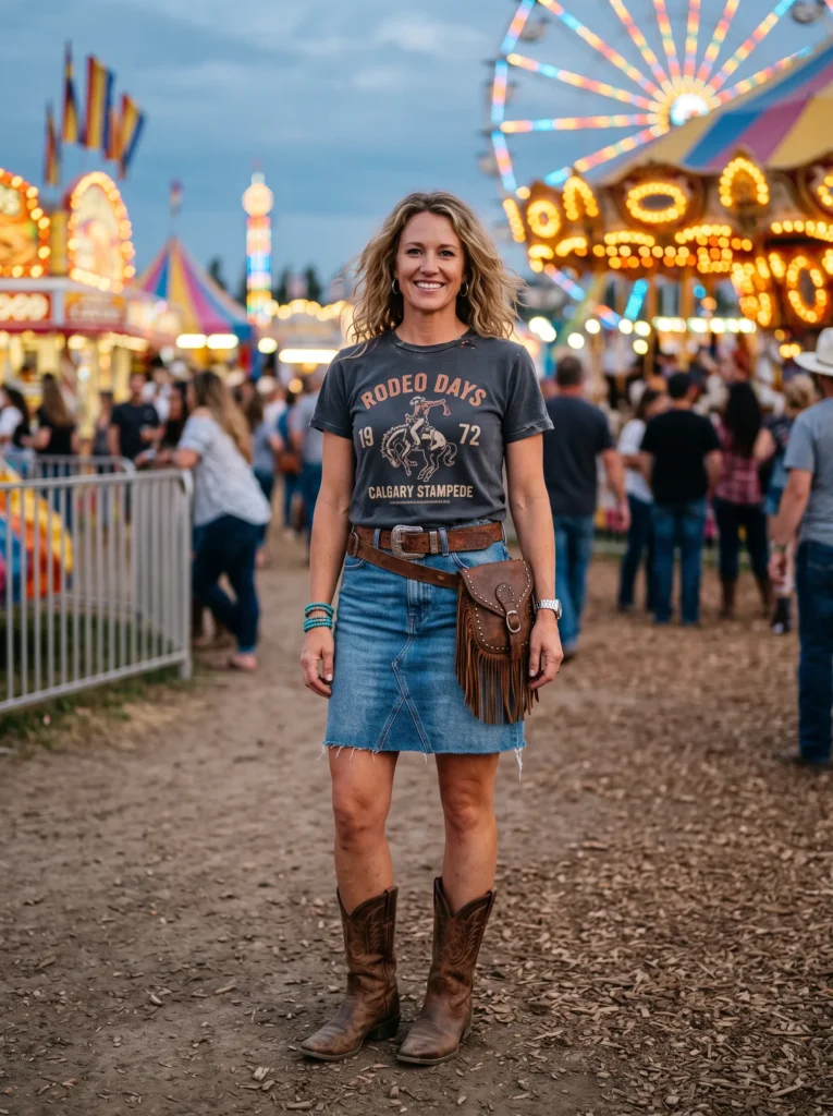Denim skirt with graphic tee