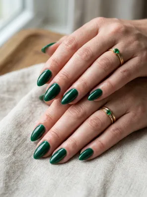 Emerald green almond nails