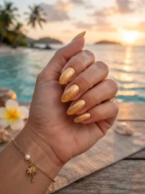Golden hour shimmer nails