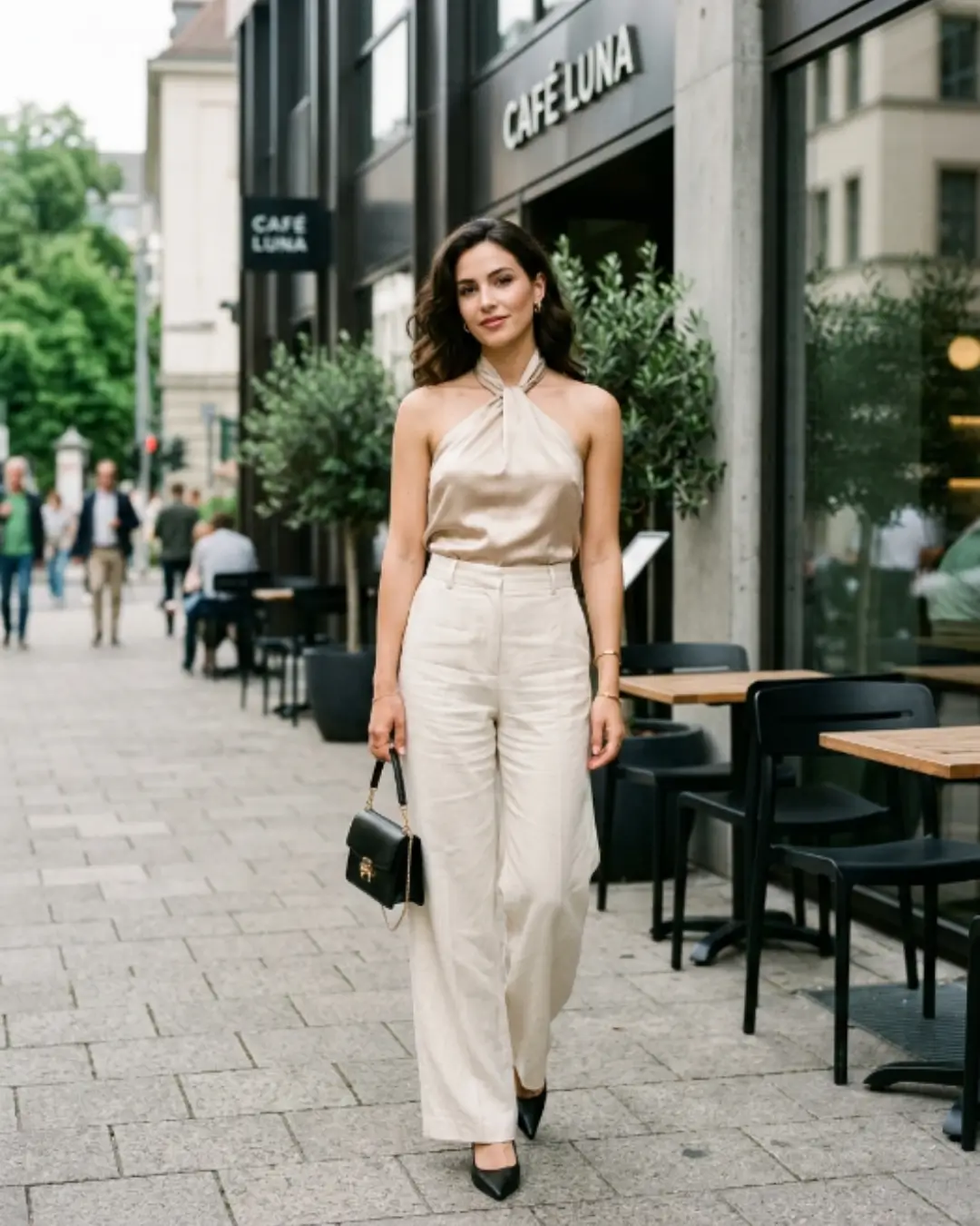 Halter Neck Top + Wide Leg Trousers