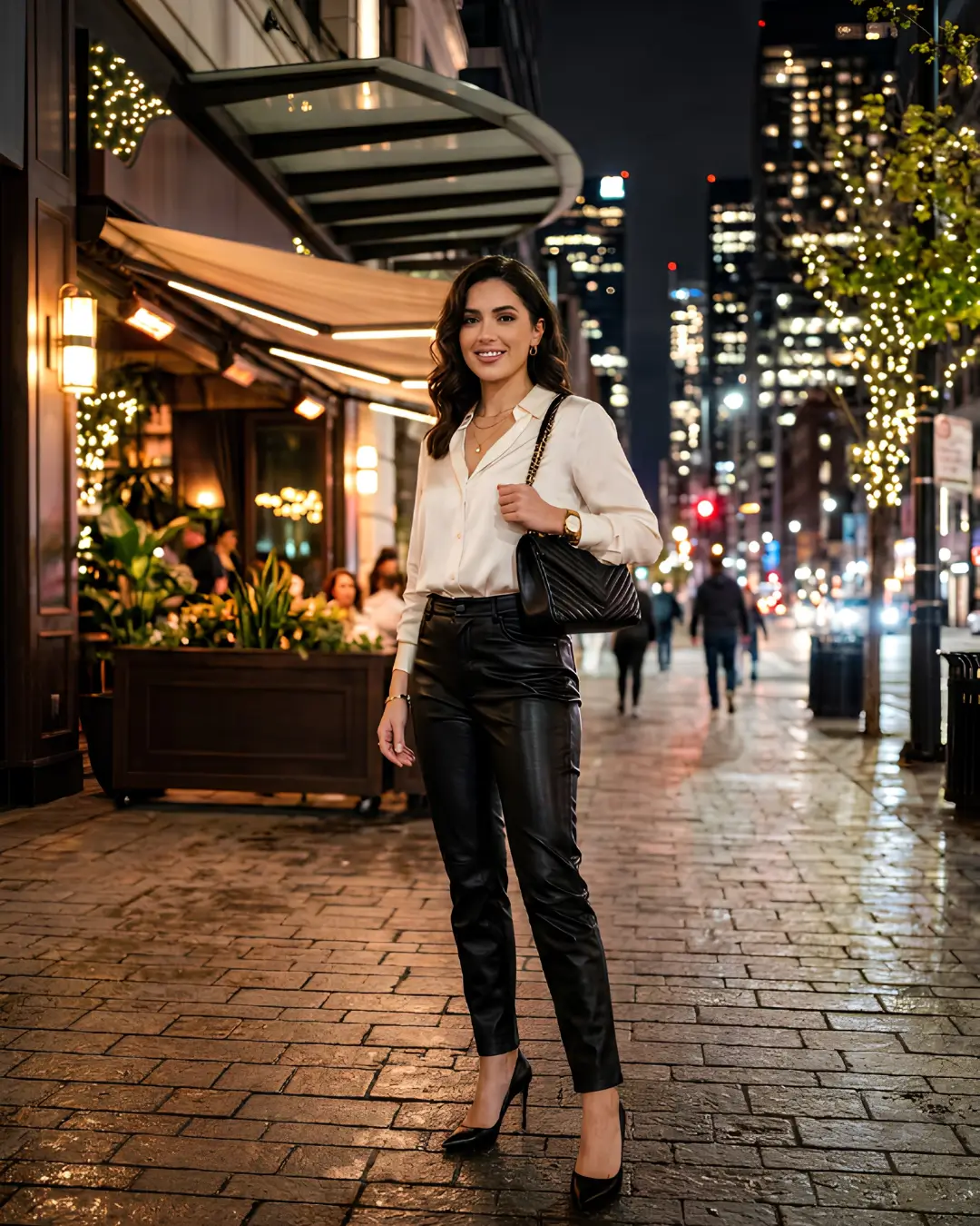 Leather Trousers + Silk Blouse