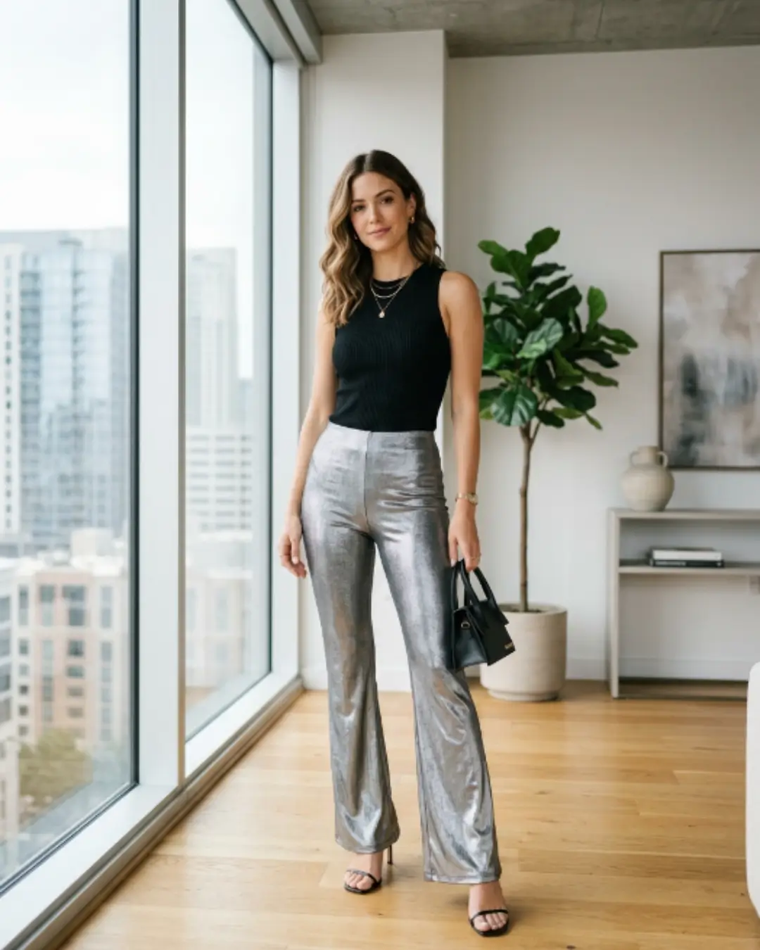 Metallic Flared Pants + Fitted Top