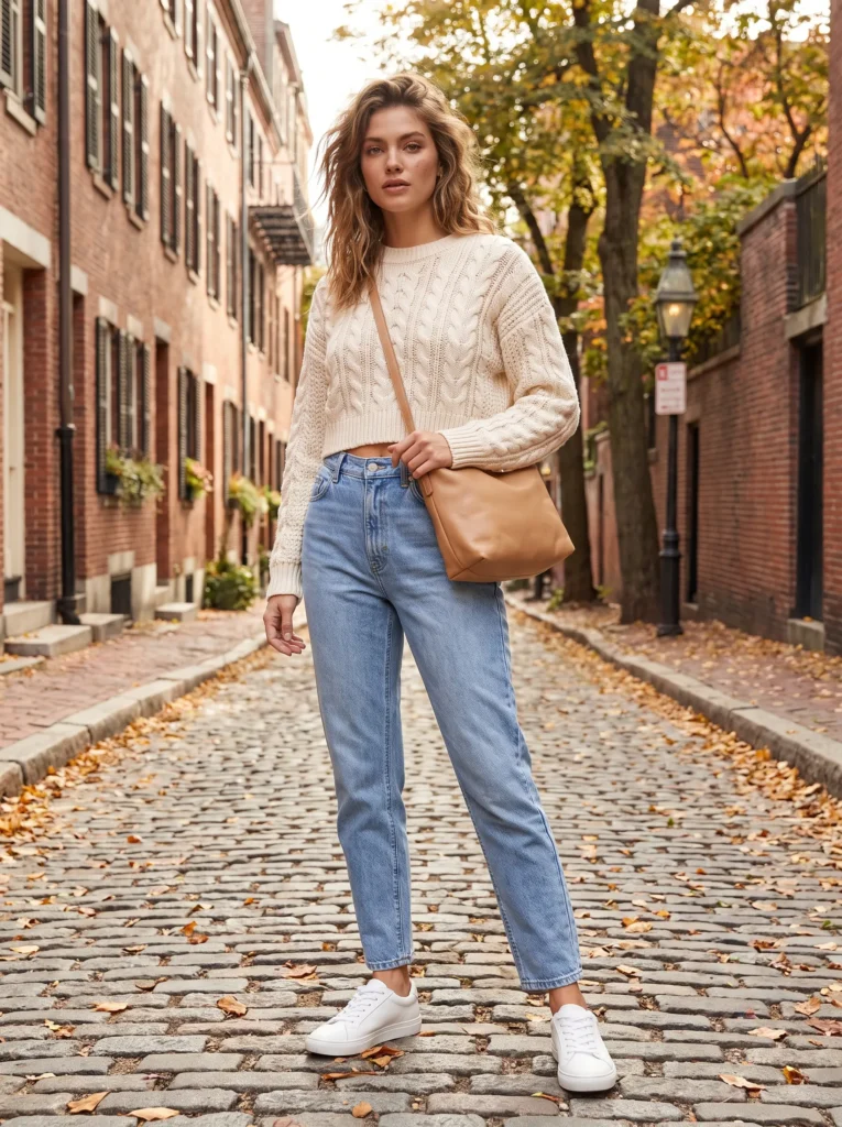 Mom jeans with a cropped sweater