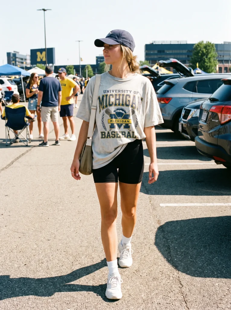 Oversized graphic tee with bike shorts