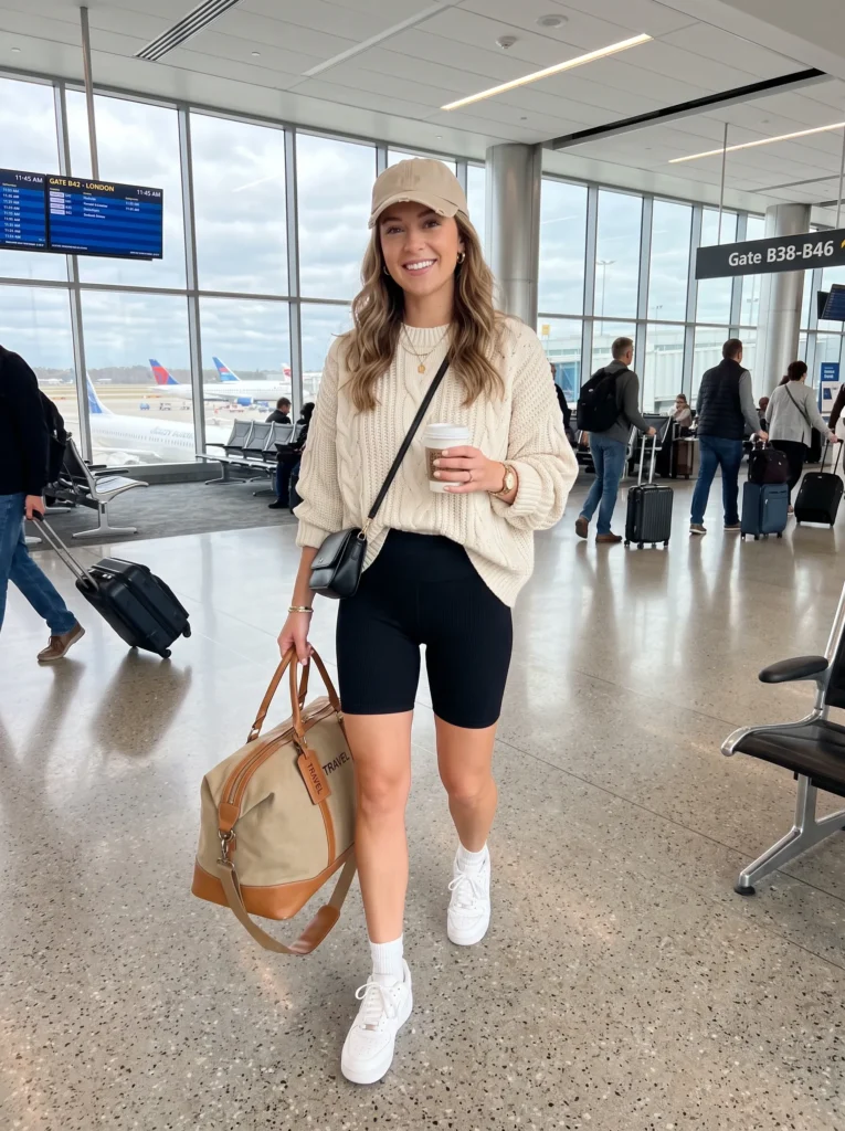 Oversized sweater with bike shorts