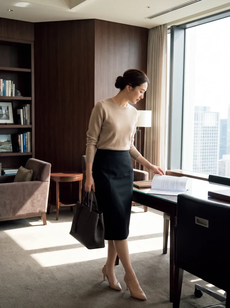Pencil skirt with a fitted sweater