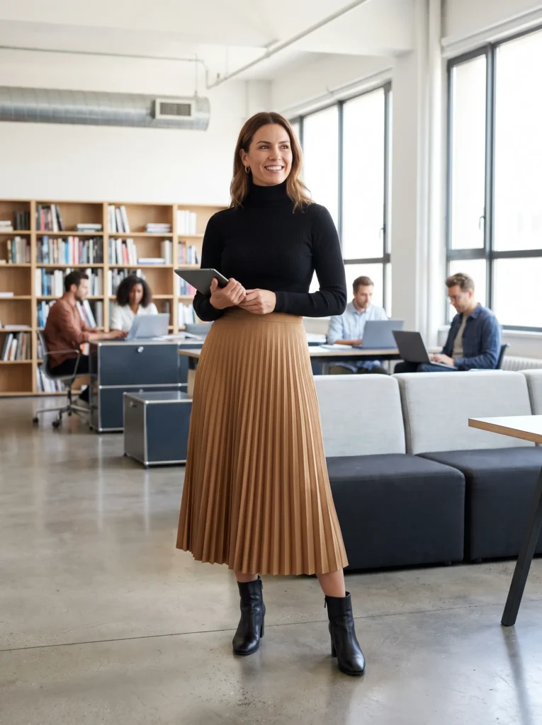 Pleated skirt with ankle boots