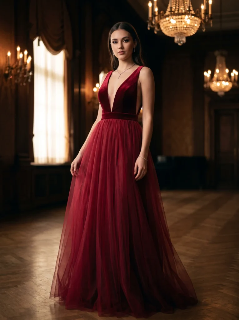 Plunging neckline gown