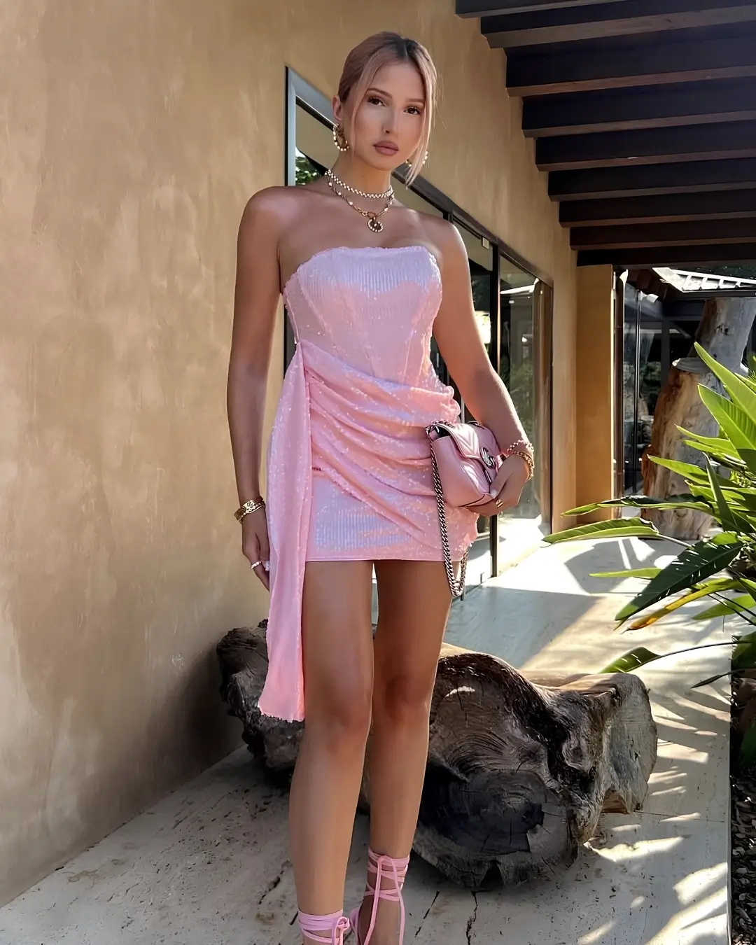 Sequin Pink Mini Dress