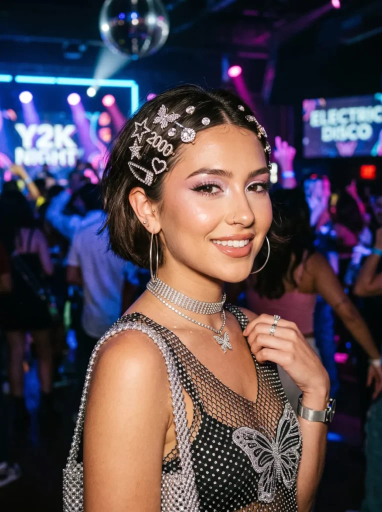 Short hair with rhinestone clips