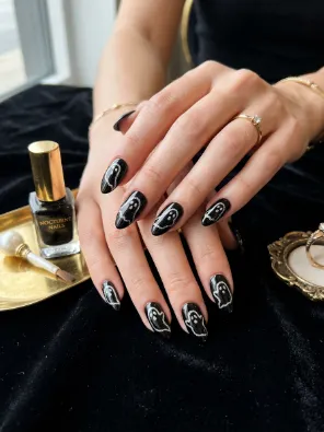 Silver glitter ghost nails