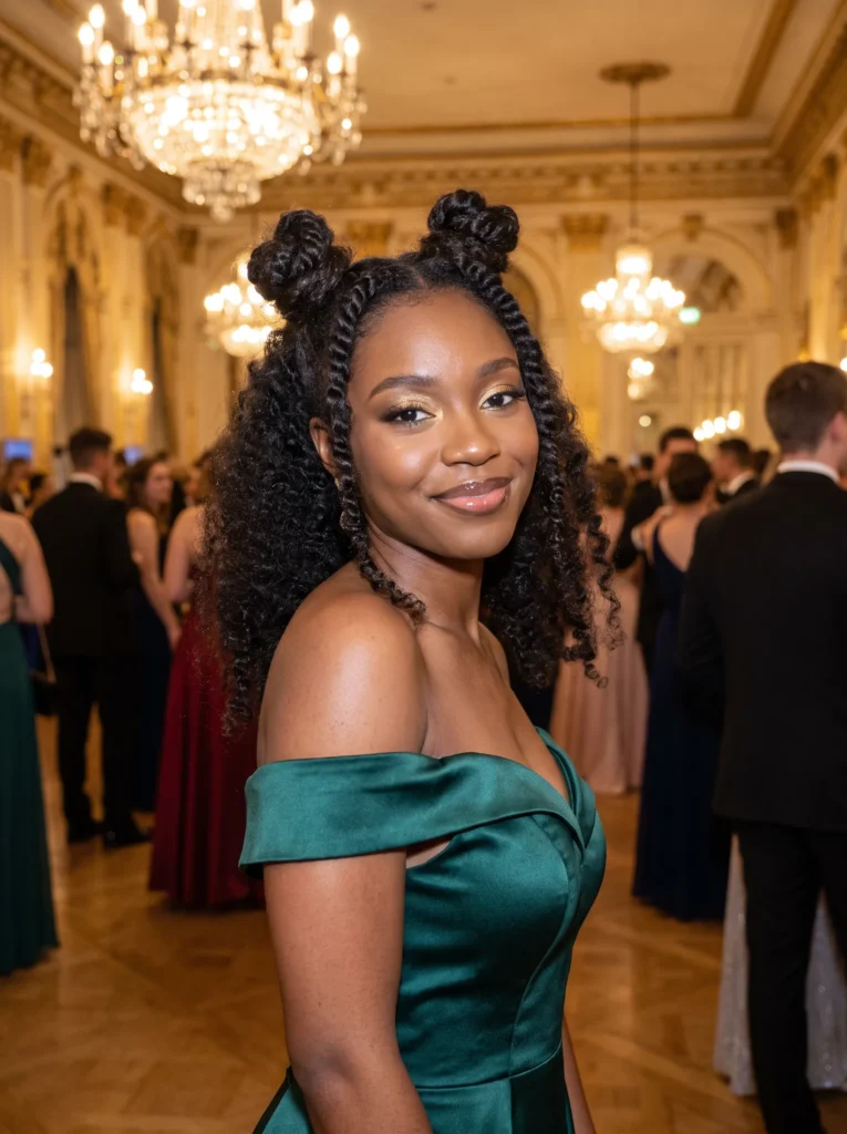 Space buns with curls