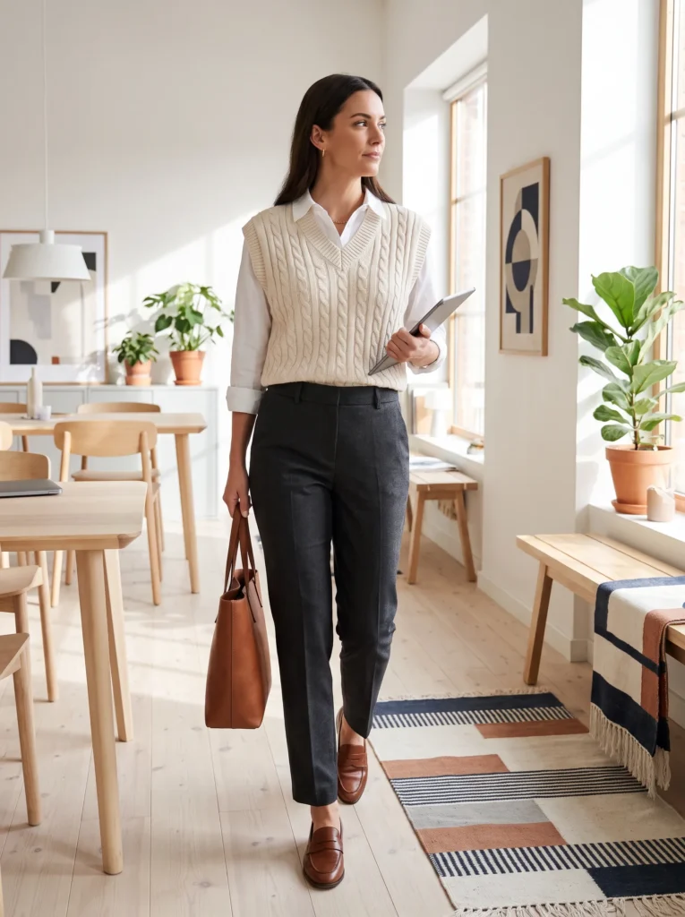 Sweater vest with a collared shirt