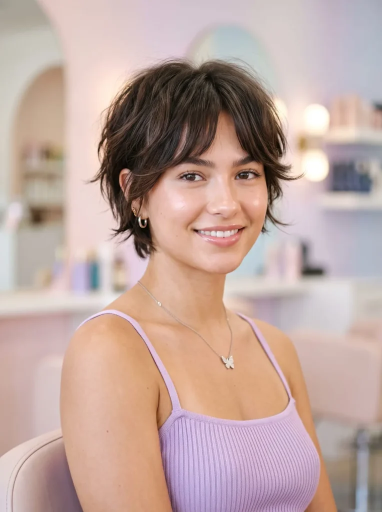 Textured crop with curtain fringe