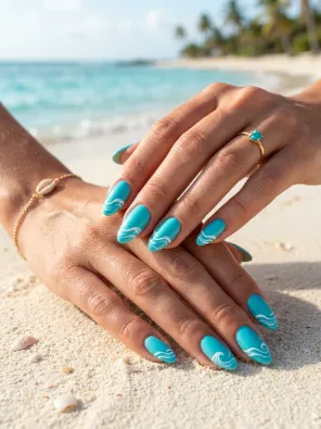 Turquoise wave nails