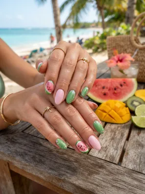 Watermelon slice nails