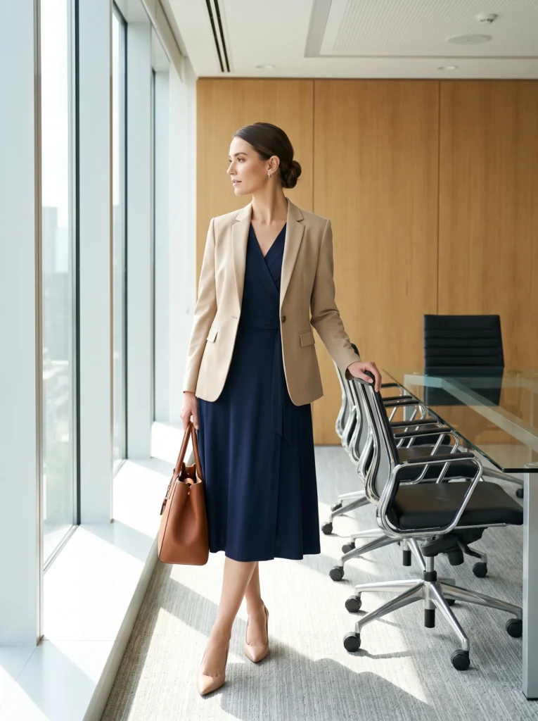 Wrap dress with a blazer