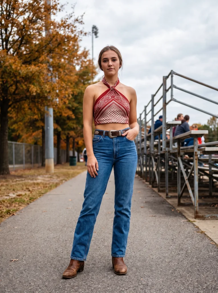 Bandana print top with straight leg jeans