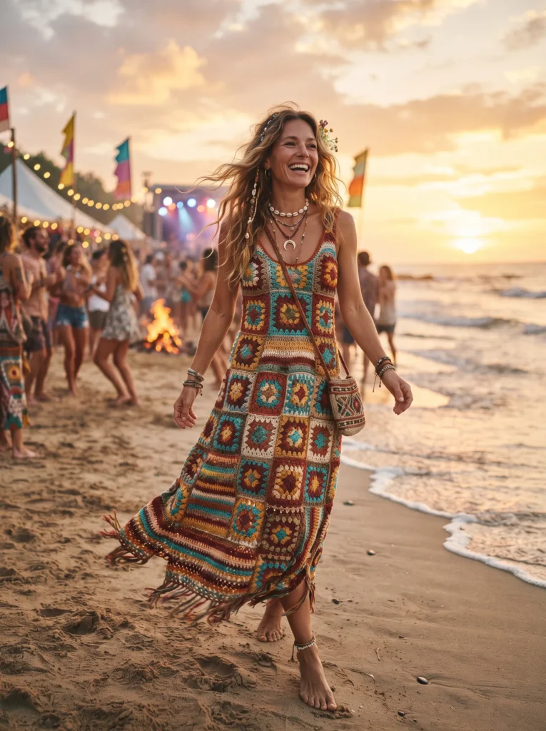 Boho patchwork crochet dress