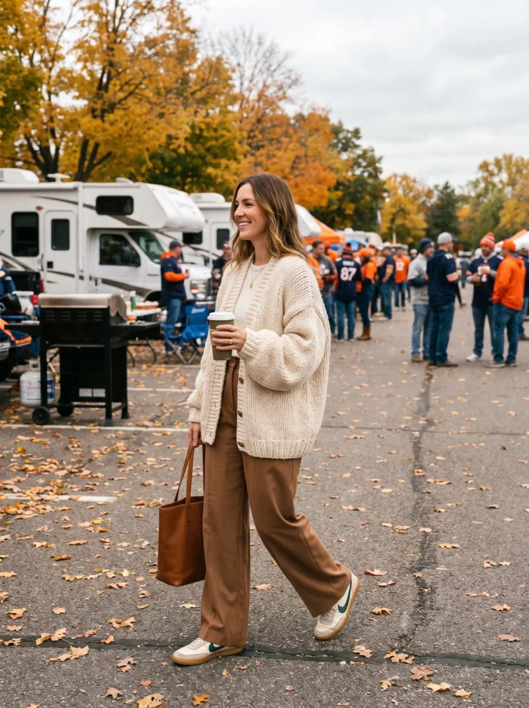 Chunky knit cardigan with wide leg pants