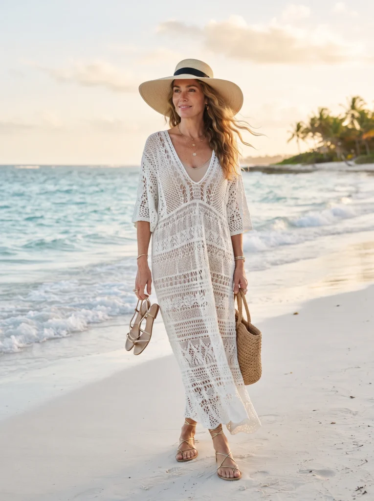 Classic white crochet maxi dress