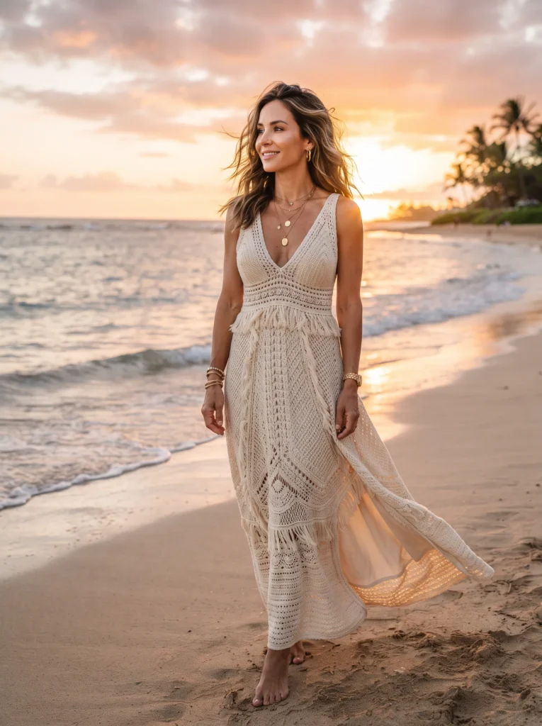 Crochet dress with deep v neckline