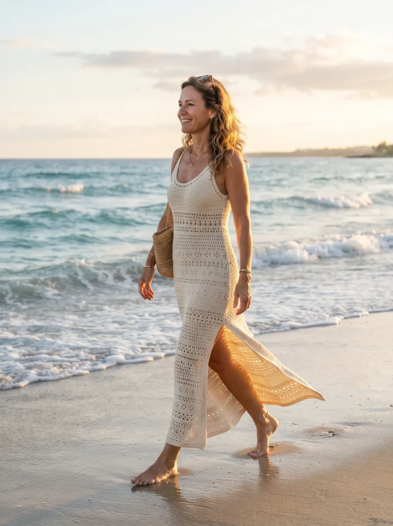 Crochet dress with side slit