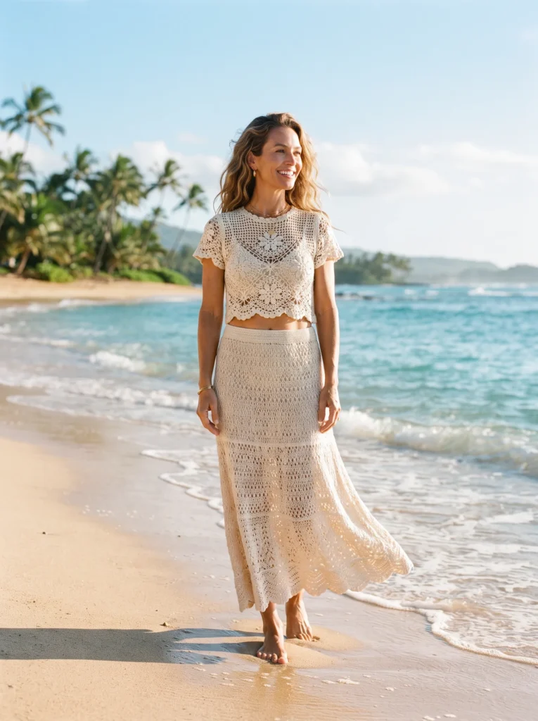 Crop top and maxi skirt crochet set