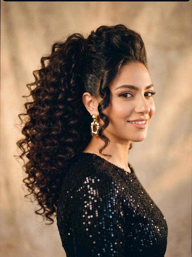 Curly ponytail with volume