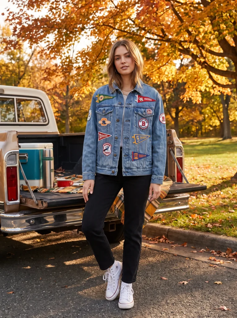 Denim jacket with team patches