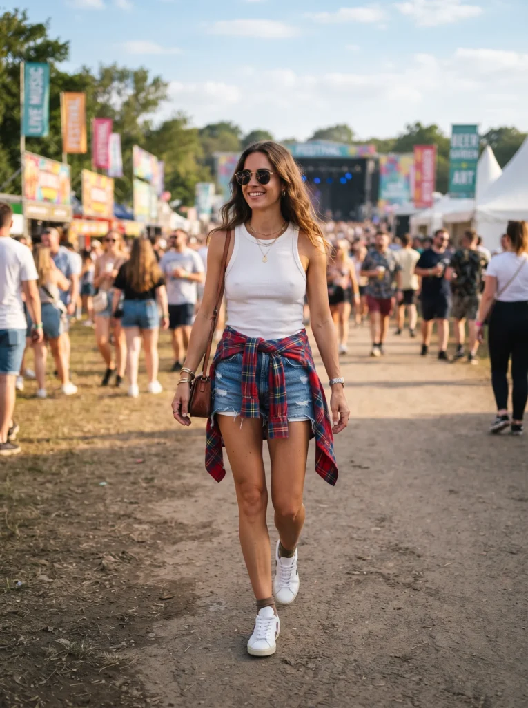Flannel shirt tied at the waist