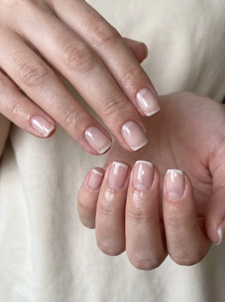 Glossy clear nails with shaped tips