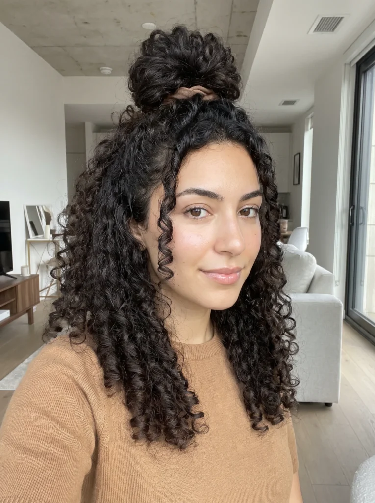 Half up curly puff