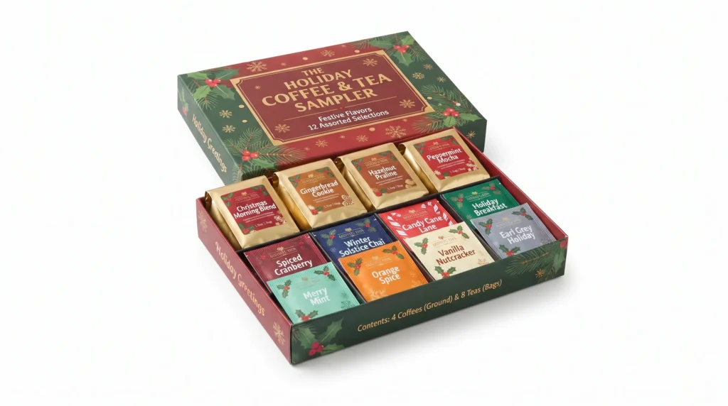 Holiday themed coffee or tea sampler