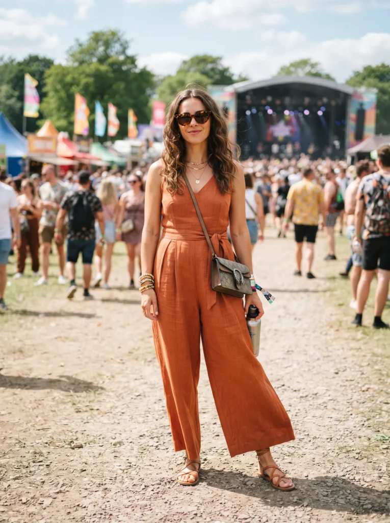 Jumpsuit with statement sunglasses