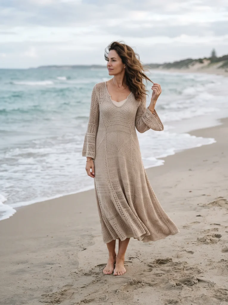 Long sleeve crochet beach dress
