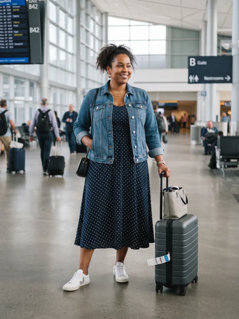 Midi dress with a denim jacket