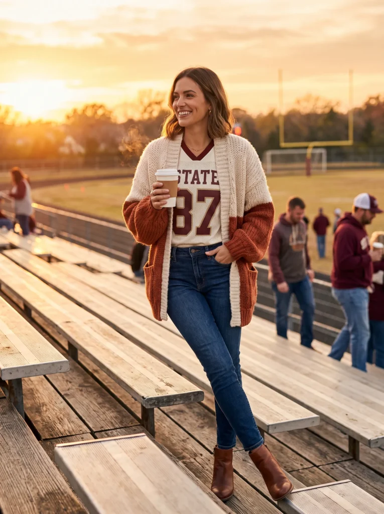 Oversized cardigan over a jersey